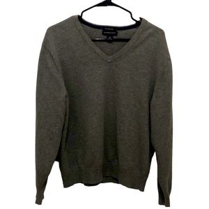 Lands End Mens Sweater V-Neck Supima Cotton Gray Sweater Size MEDIUM